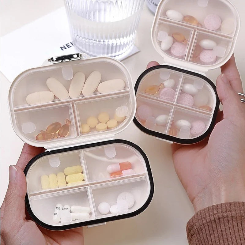 Povei Pill Box Mini Organizer with 7 Compartments - Travel Size Medication Case