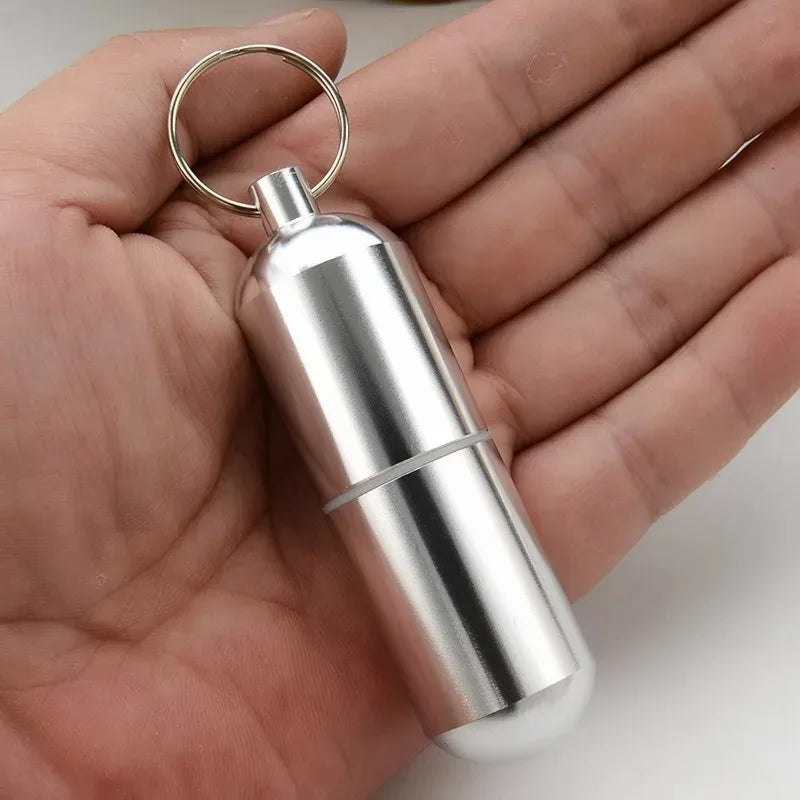 Povei Aluminum Pill Box Container for Traveling Camping Keychain Medicine Holder