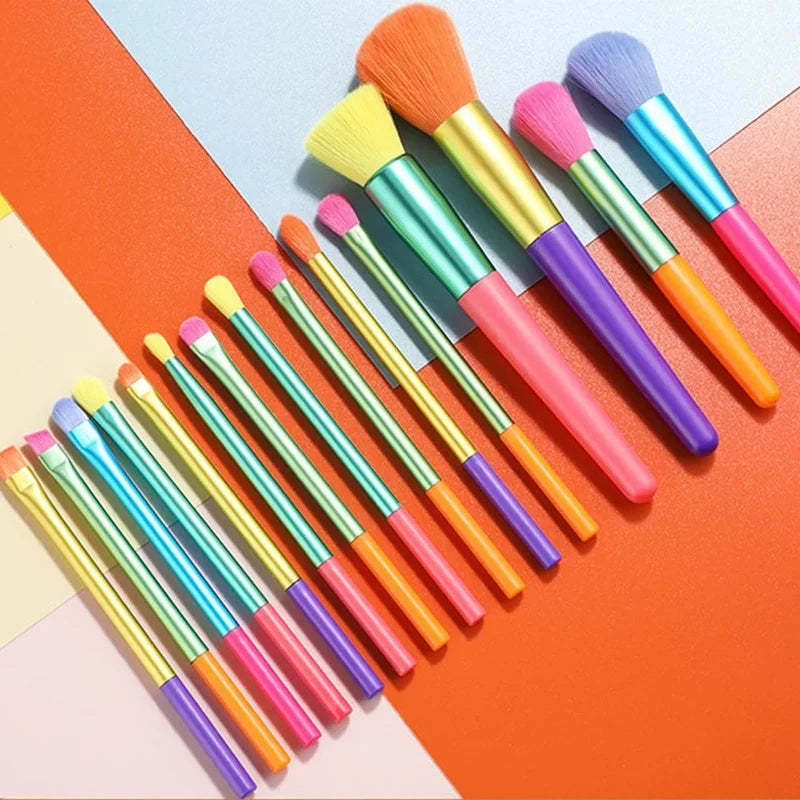 Povei 15-Piece Rainbow Makeup Brush Set for Beauty Cosmetic Tools