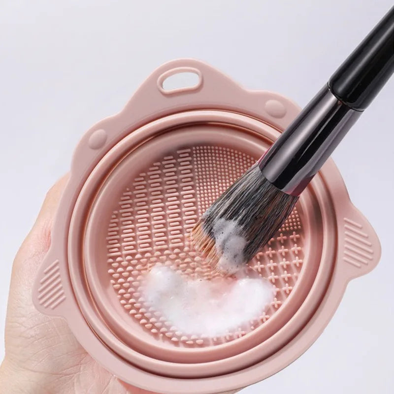 Povei Silicone Makeup Brush Cleaner Bowl Scrubber Pad Beauty Sponge Washing