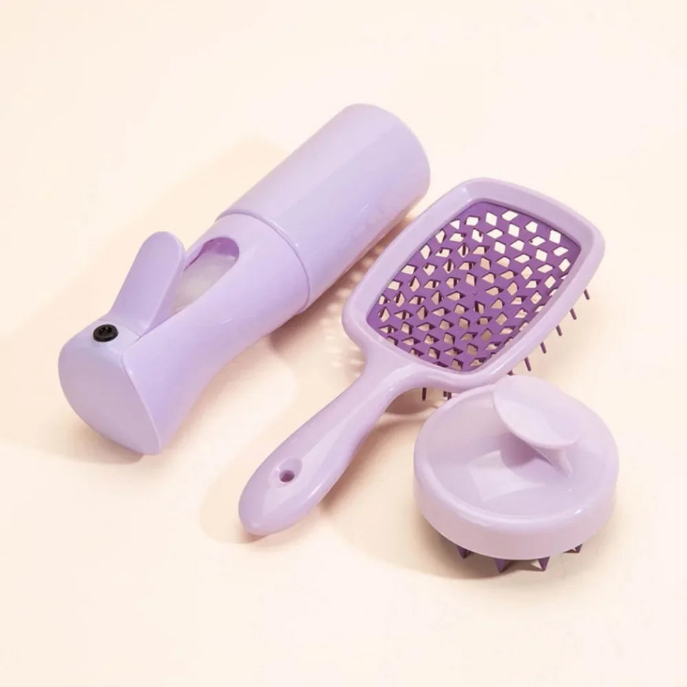 Povei Detangling Hair Brush Set Silicone Scalp Massage Comb Spray Bottle Hair Styling Kit