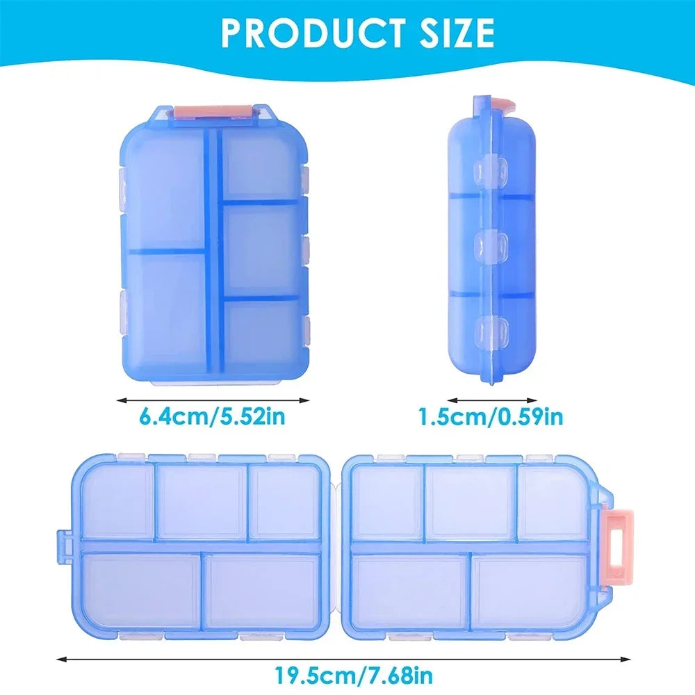 Povei Travel Pill Organizer Portable Pocket Pill Box - 10/12 Grids, Small Case