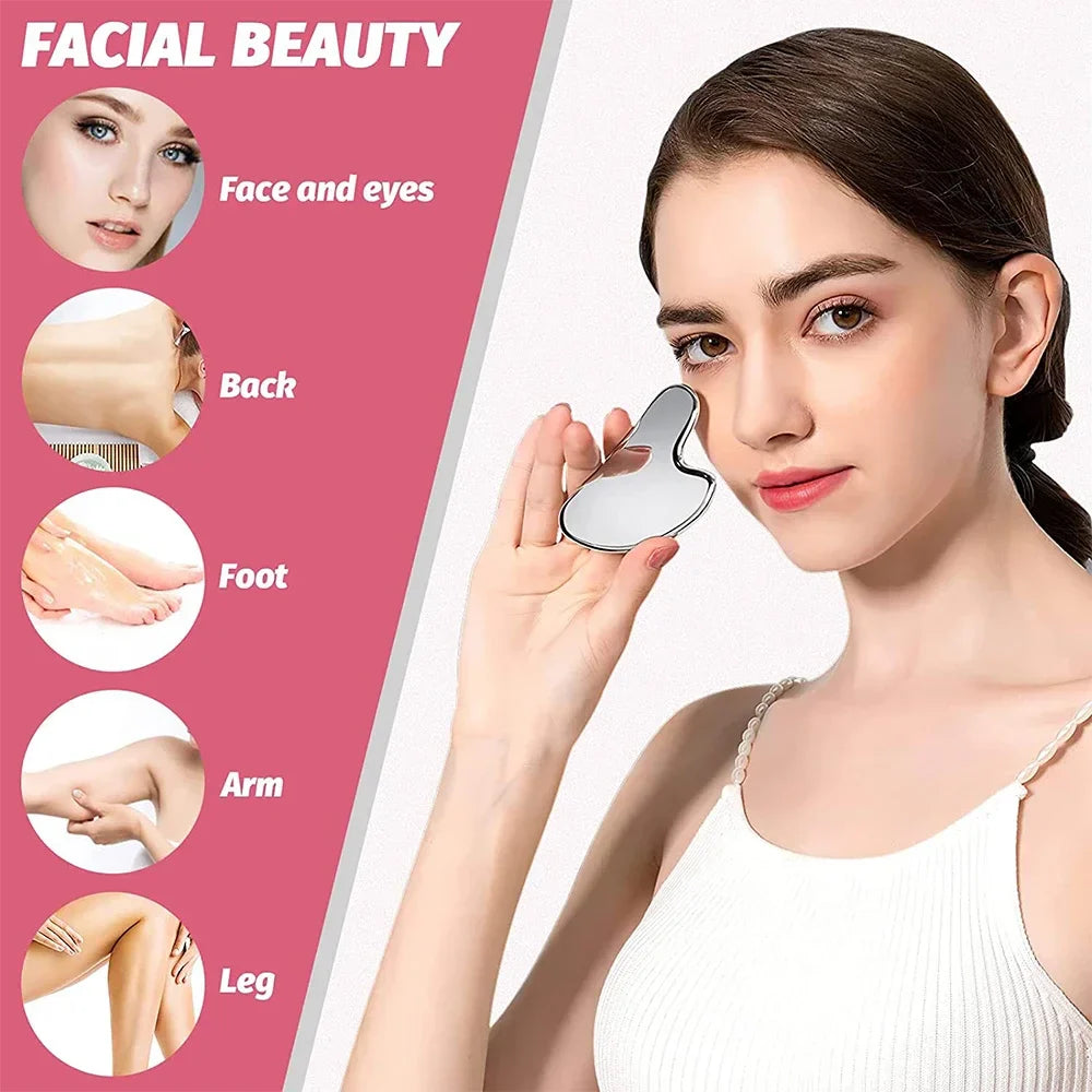 Povei Stainless Steel Gua Sha Facial Tool for Jawline Sculpting and Puffiness Reduction