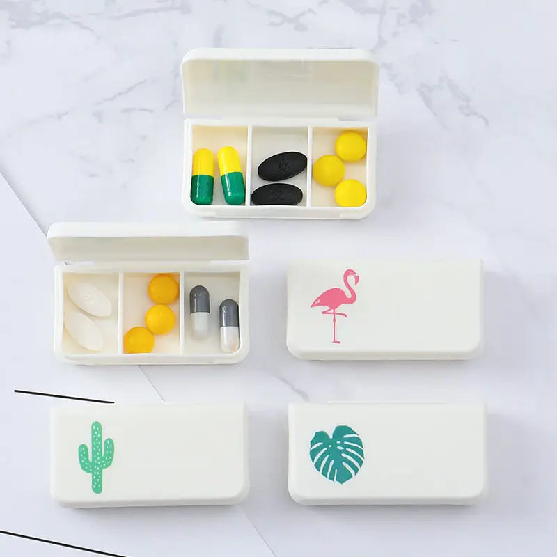 Povei 3-Grid Cactus Leaf Pill Box Dispenser Organizer Kit