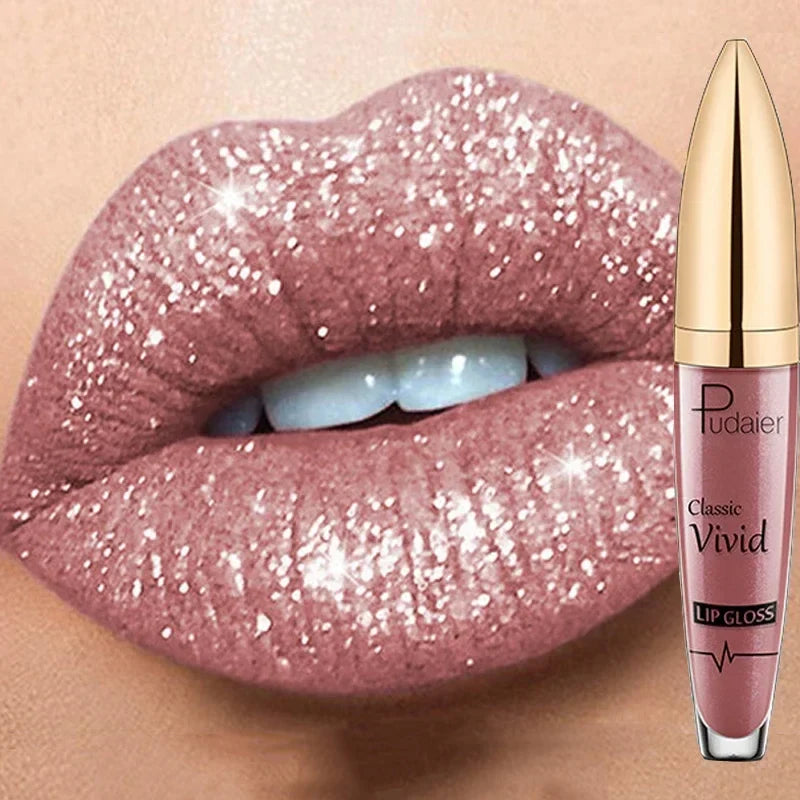 Povei Diamond Shiny Lip Gloss: Long Lasting Matte Glitter Liquid Lipstick