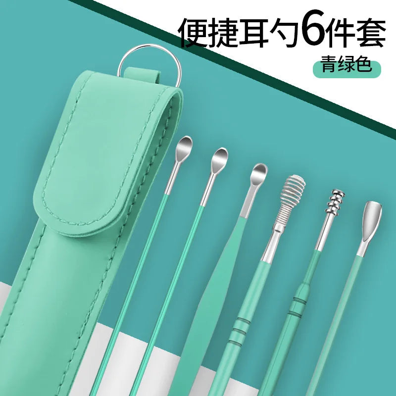 Povei Ear Cleaner Earpick Wax Remover Tool - 6PCS Ear Cleanser Spoon Curette Stick