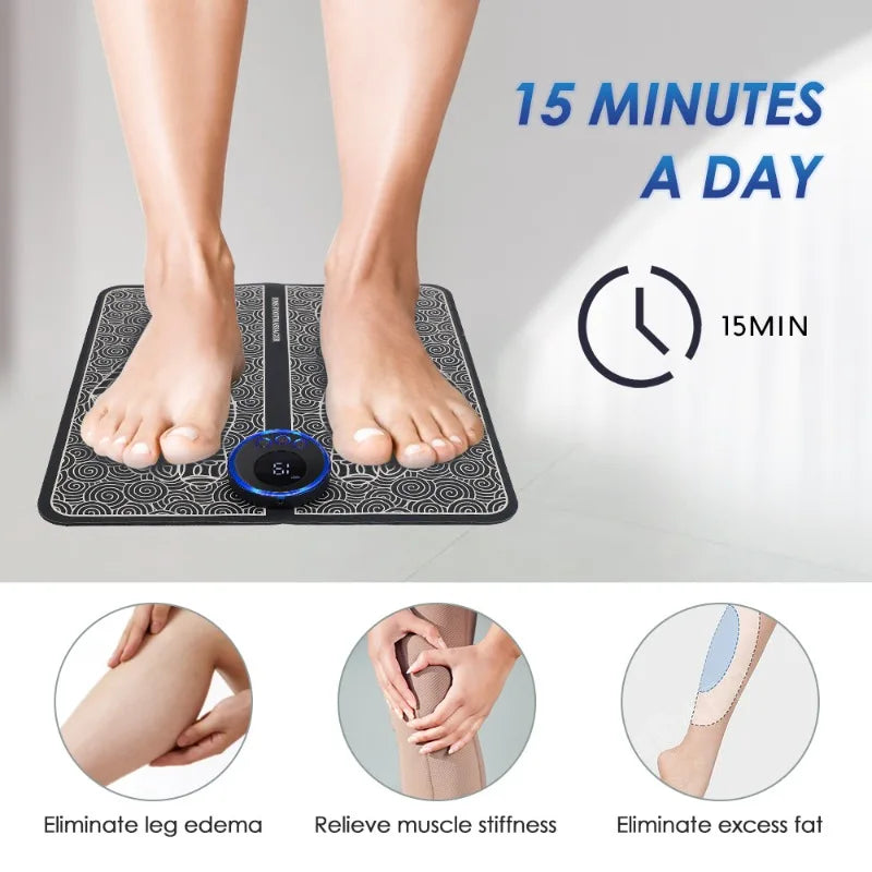 Povei Electric EMS Foot Massage Pad - USB Charging, Portable Folding Muscle Stimulation