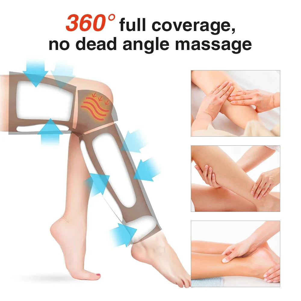 Povei Air Pressure Leg Massager with Heat: Full Wrap, 360° Massage for Relaxation & Circulation.