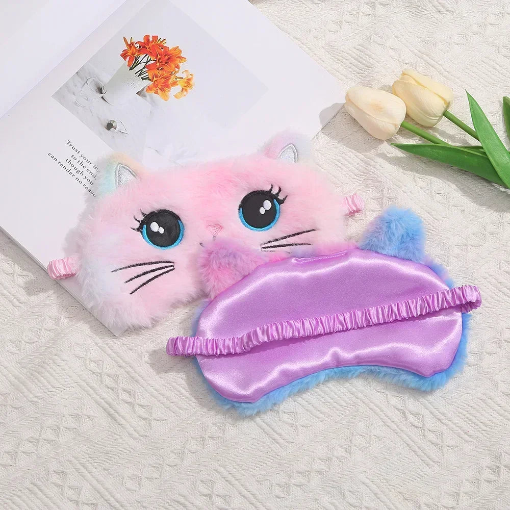 Povei Big Eyes Cat Plush Sleep Mask for Kids and Adults