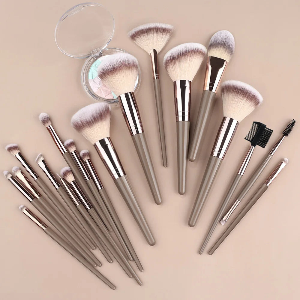 POVEI Champagne Makeup Brush Set for Face and Eyes - 3-20Pcs Beauty Tools