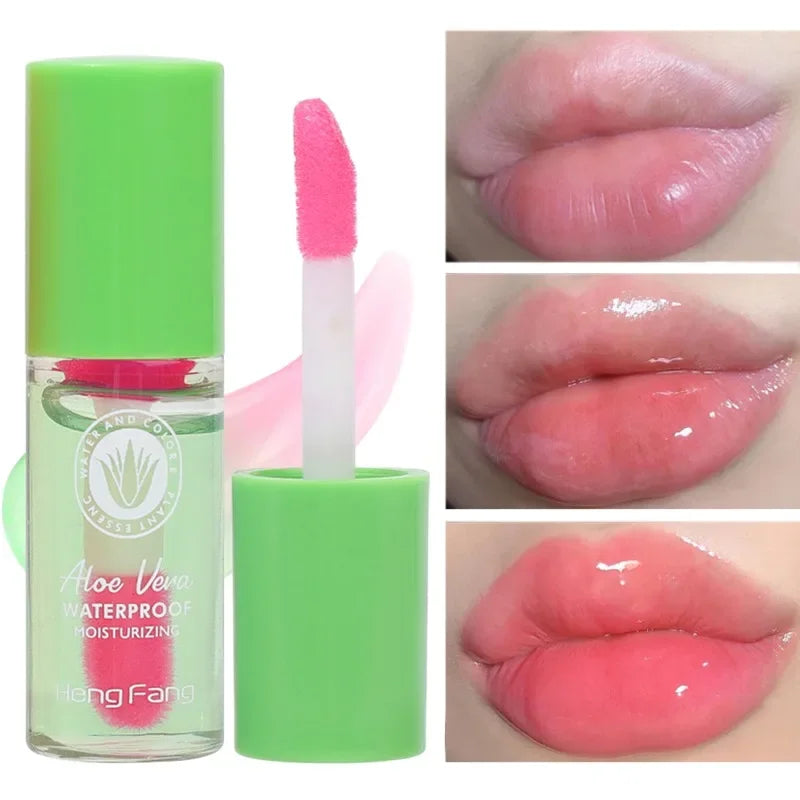 Povei Aloe Vera Peach Honey Lip Oil, Color Changing Moisturizing Lip Gloss