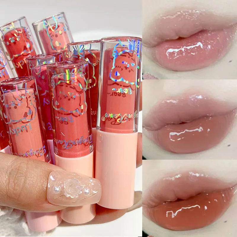 Povei Diamond Nude Lip Gloss Set: Waterproof Shiny Glitter Lip Glaze Trio