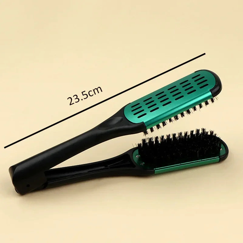 Povei Ceramic Hair Straightening Comb Double Sided Brush Clamp Hairstyling Tool