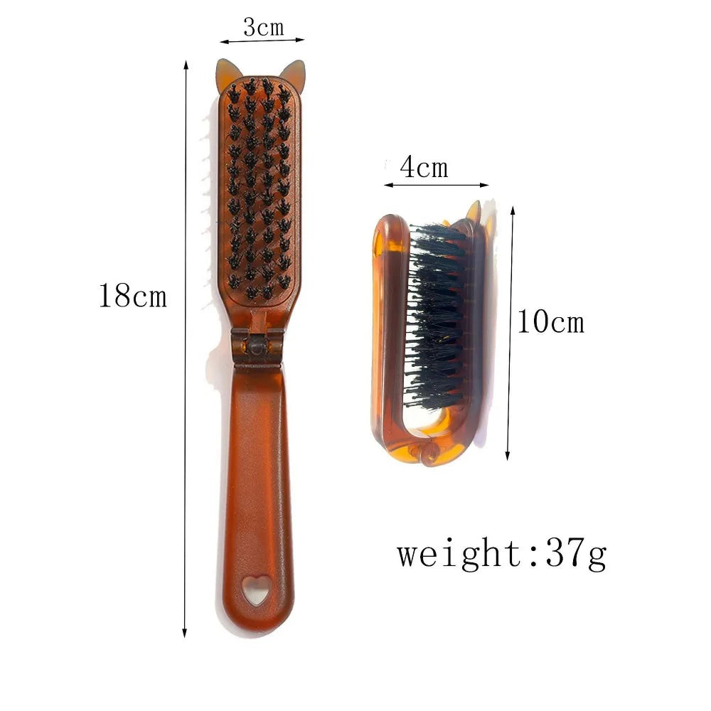 Povei Boar Bristle Hair Comb Massage Brush Travel Styling Accessory