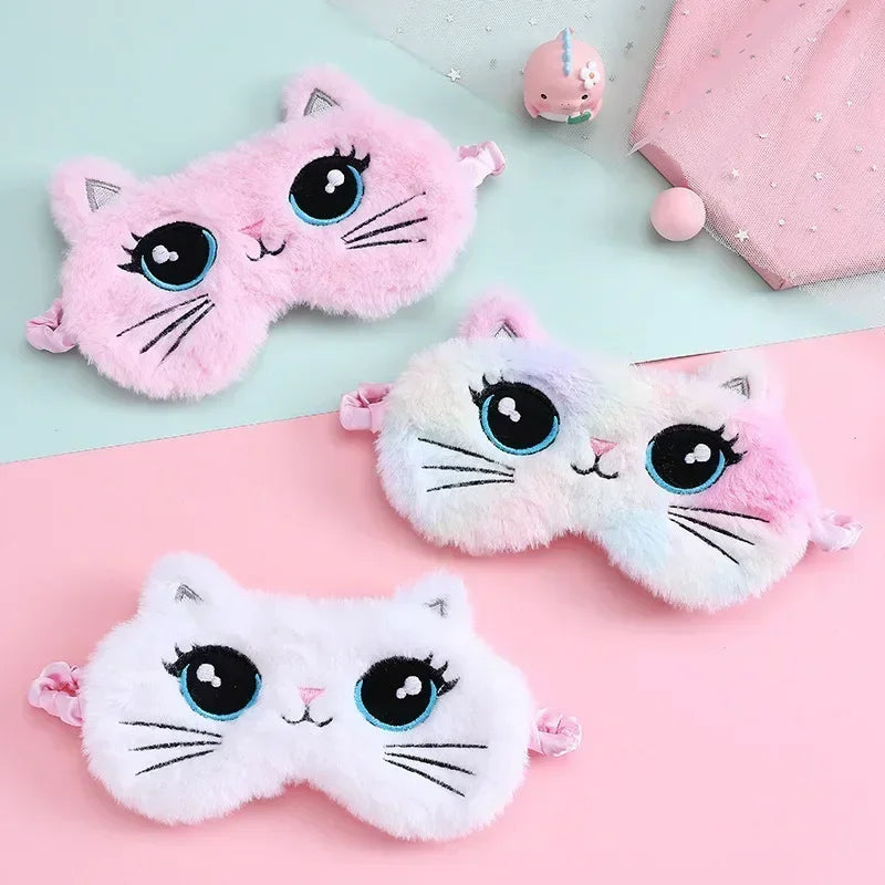 Povei Big Eyes Cat Plush Sleep Mask for Kids and Adults