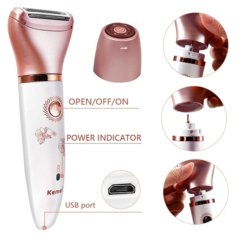 Povei Electric Lady Shaver Facial & Body Hair Remover - Rechargable Women's Depilatory