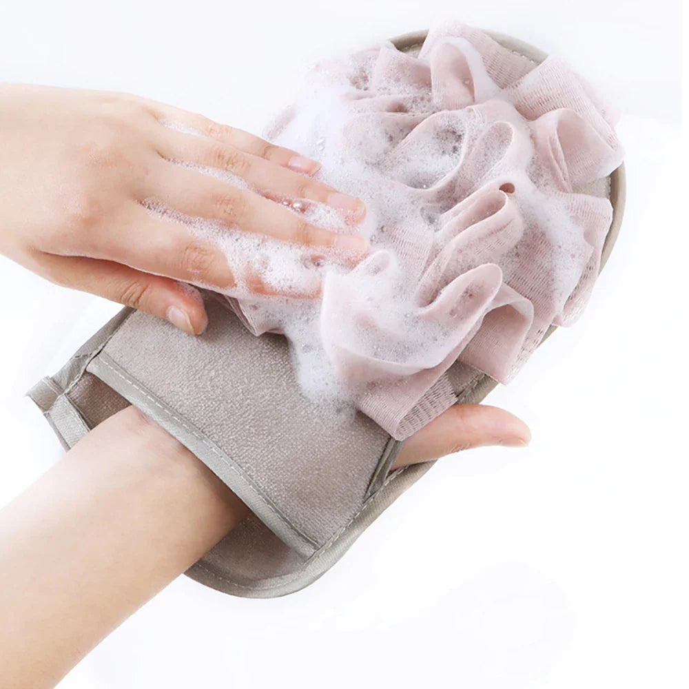 Povei Double-Sided Bath Gloves Body Scrubber Exfoliating Sponge Massage Brush