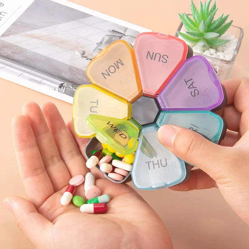 Povei Mini Round Pill Box Travel Vitamin Organizer Case