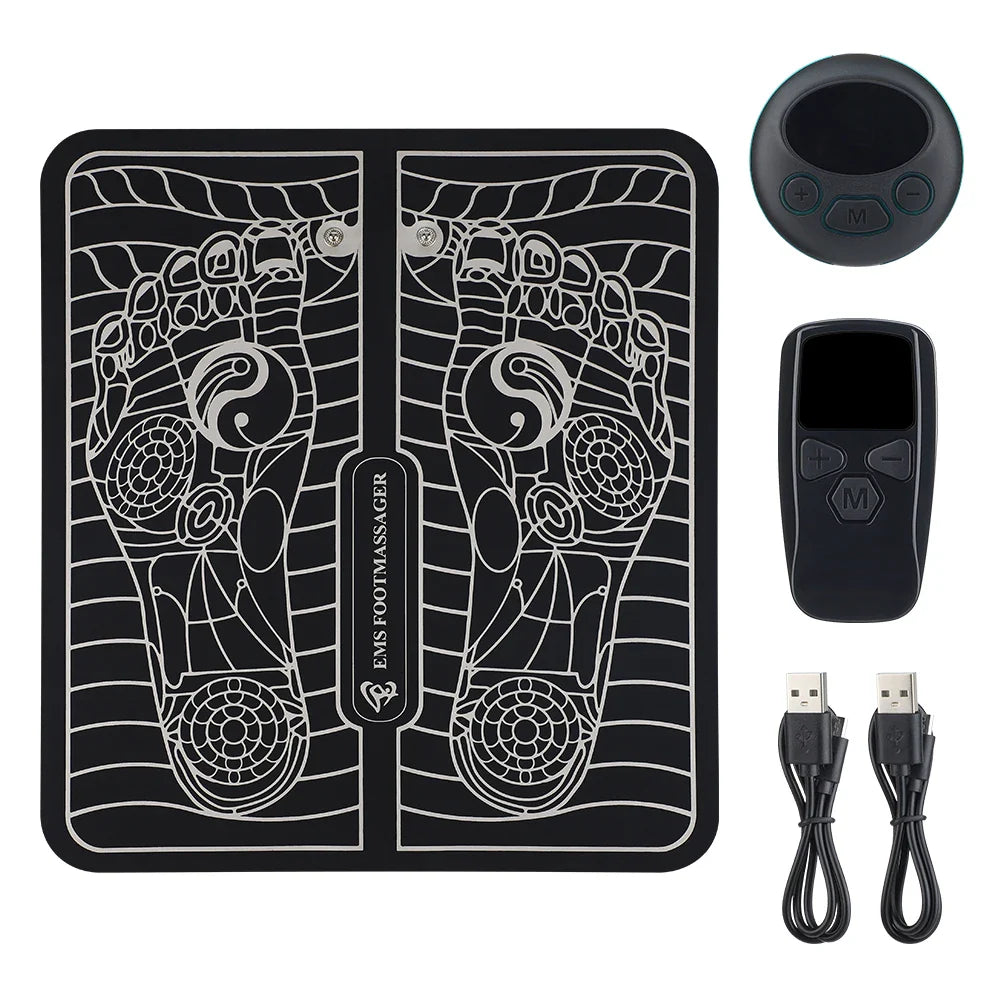 Povei Electric Foot Massager Pad Muscle Stimulator with LCD Mat and TENS Pulse Technology