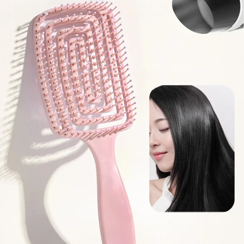 Povei Bristle Nylon Hair Scalp Massage Comb Hairbrush for Women's Wet Curly Hair