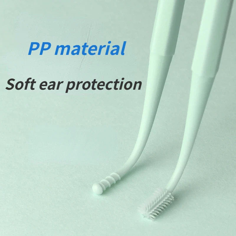 Povei Double Head Spiral Silicone Ear Scoop Set & Stainless Steel Cleaning Tool