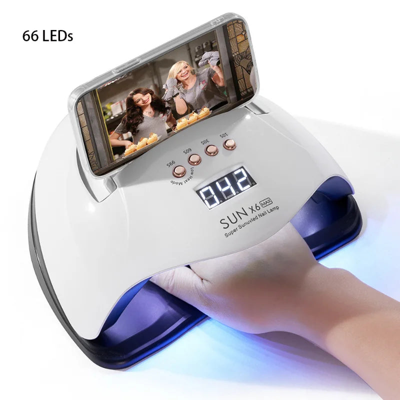 Povei SunX6Max 256W Rechargeable UV Nail Lamp with Mobile Phone Holder