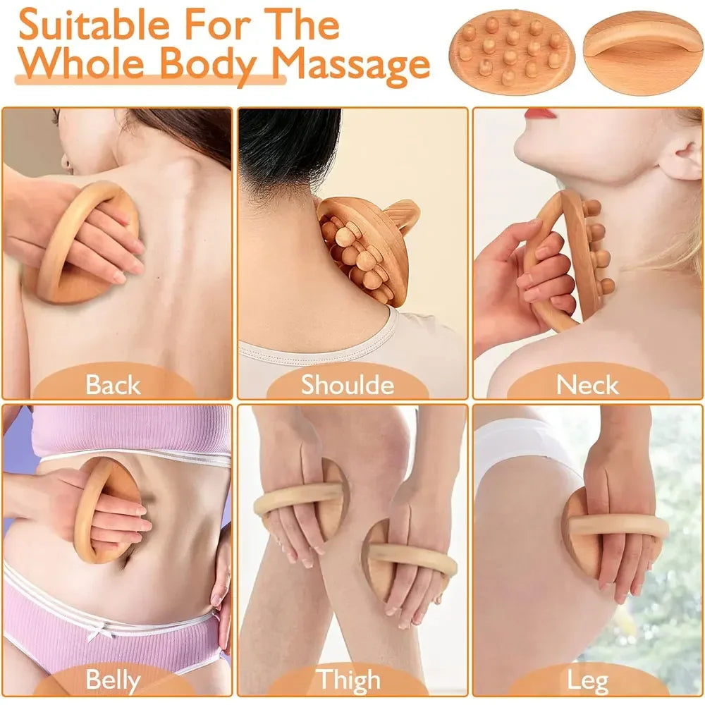 Povei Wood Therapy Fascia Release Massager Brush for Cellulite Massage and Body Sculpting