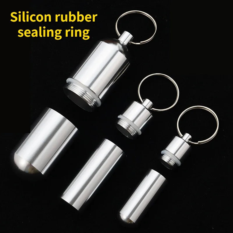 Povei Aluminum Pill Box Container for Traveling Camping Keychain Medicine Holder