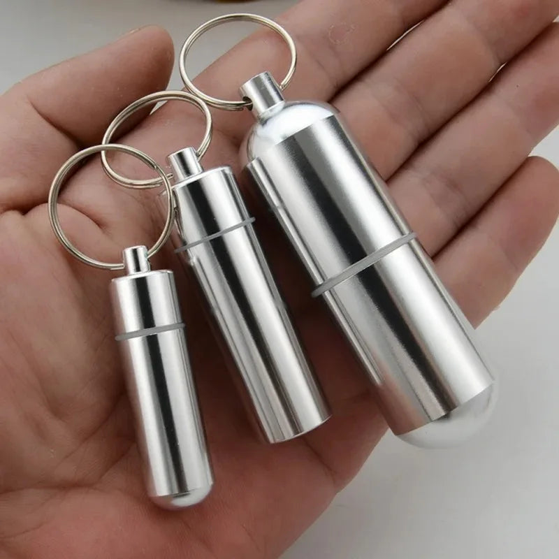 Povei Aluminum Pill Box Container for Traveling Camping Keychain Medicine Holder