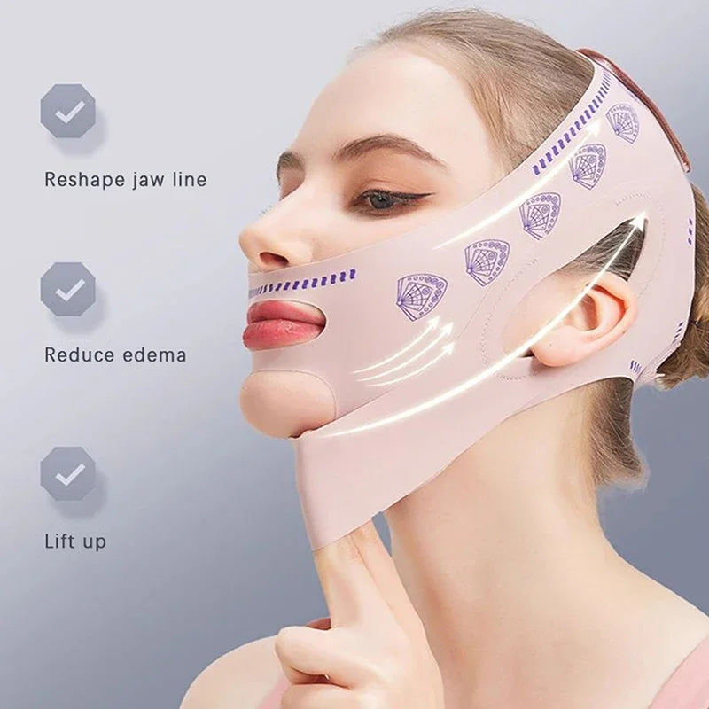 Povei Double-deck Face Slimming Bandage V Line Face Shaper Chin Lift UP Strap