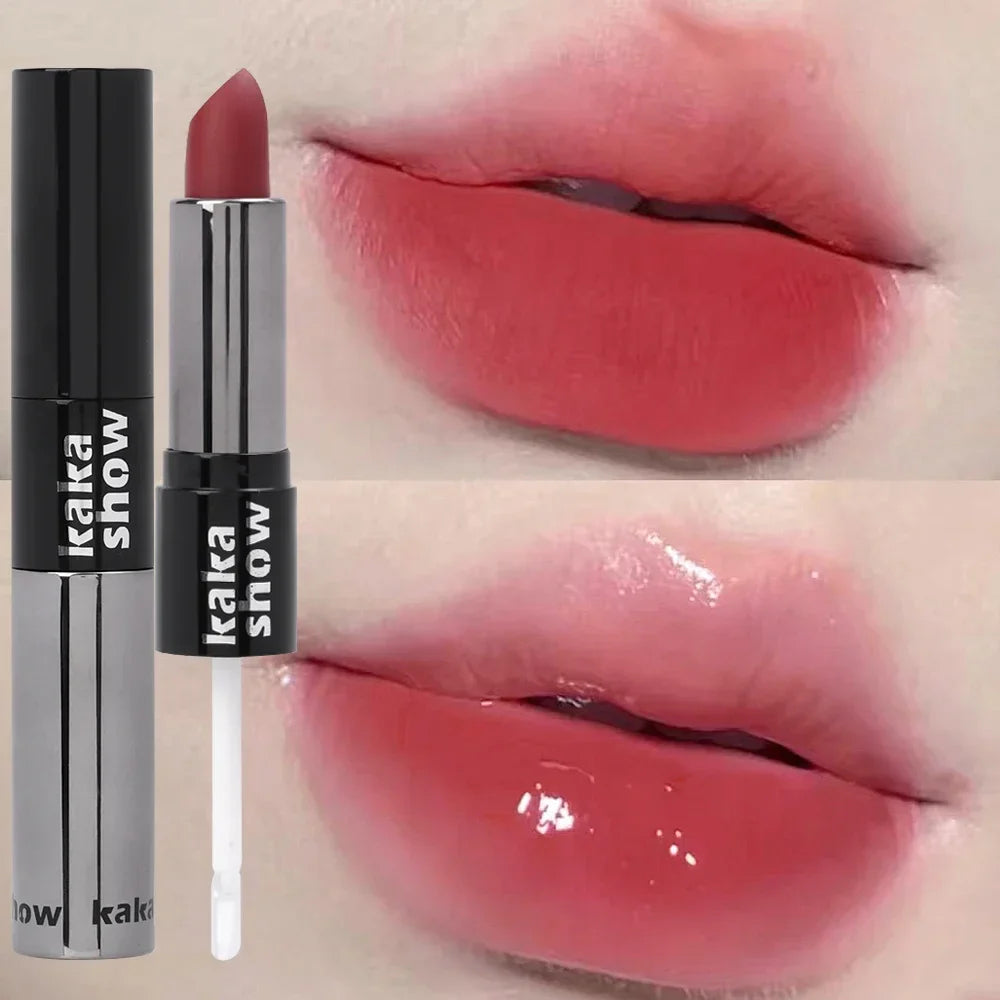 Povei Double Head Matte Lip Gloss for Long-Lasting Velvet Lip Color