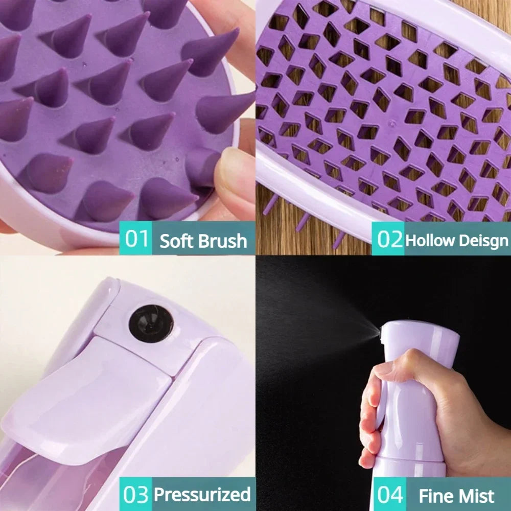 Povei Detangling Hair Brush Set Silicone Scalp Massage Comb Spray Bottle Hair Styling Kit