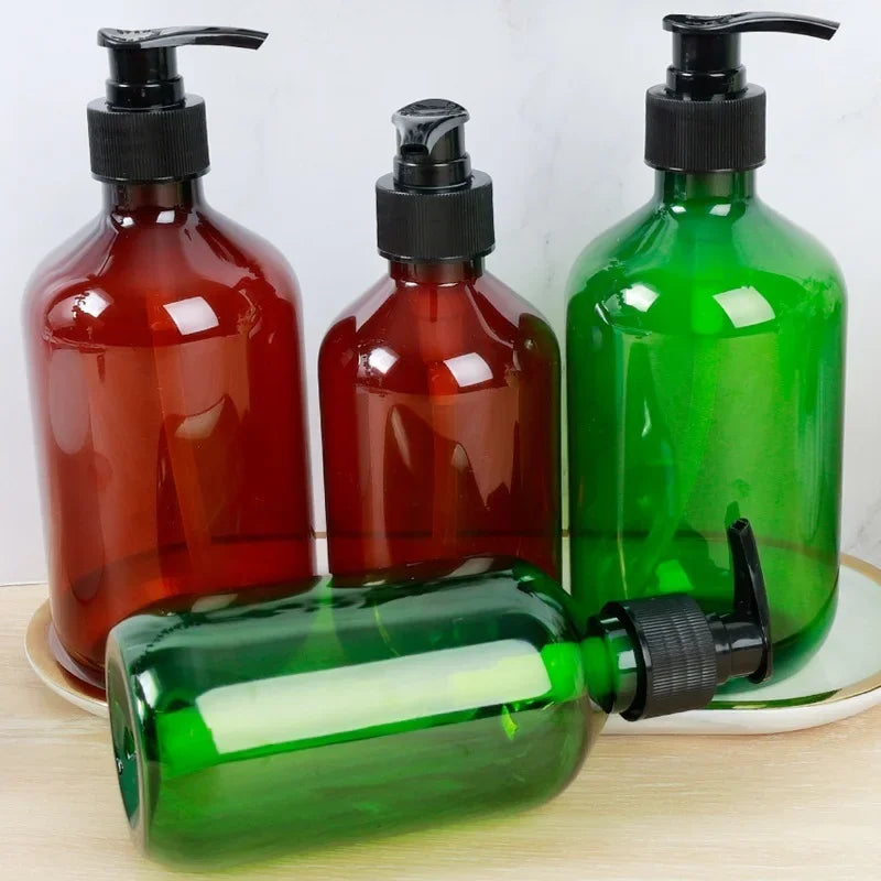 Povei Brown Green Shampoo Shower Gel Refillable Bottle Large Capacity Pure Dew Storage Tool