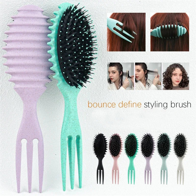 Povei Boar Bristle Detangling Styling Brush for Curls and Scalp Massaging