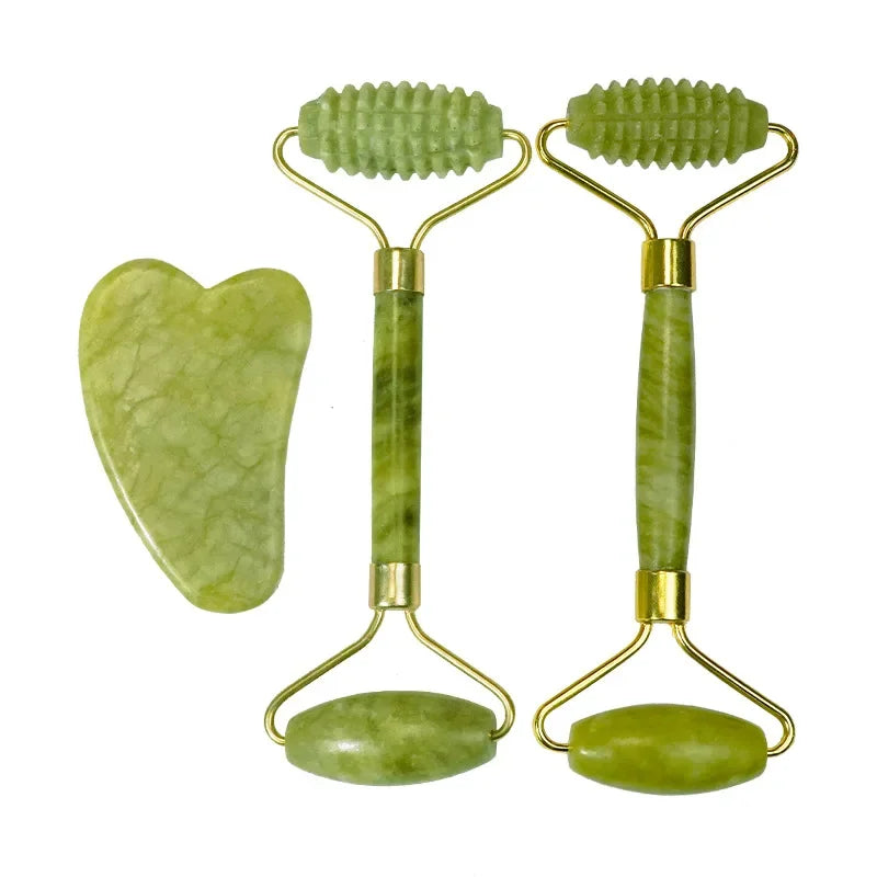 Povei Jade Roller & Gua Sha Set for Face and Body Massage