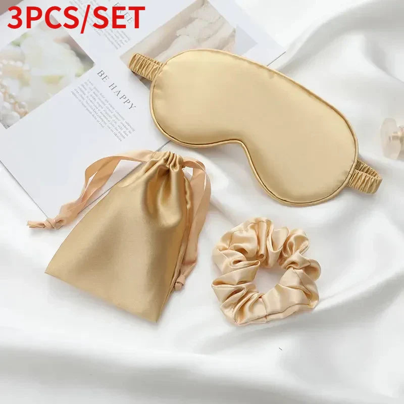 Povei Silk Eye Mask Set: 3 Pcs Sleep & Face Masks for Restful Travel