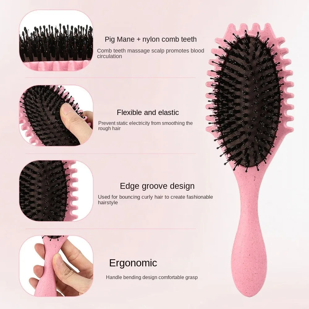 Povei Curls Define Brush Boar Bristle Comb for Wet Curly Hair Women