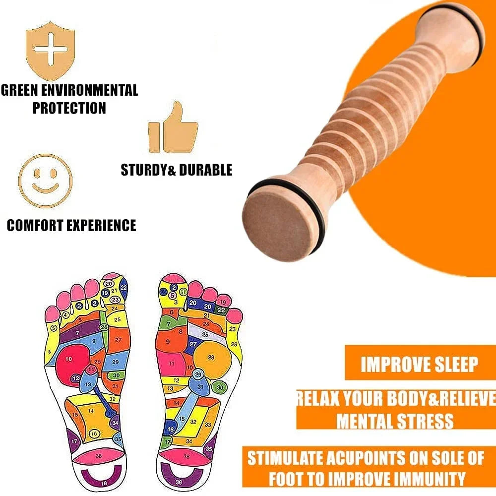 Povei Wood Foot Massage Roller for Plantar Fasciitis Deep Tissue Relief