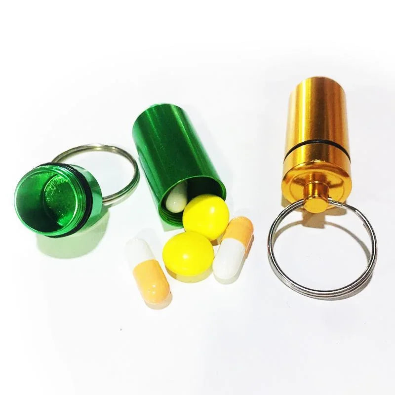 Povei Mini Aluminum Medicine Bottle Key Chain Waterproof Box