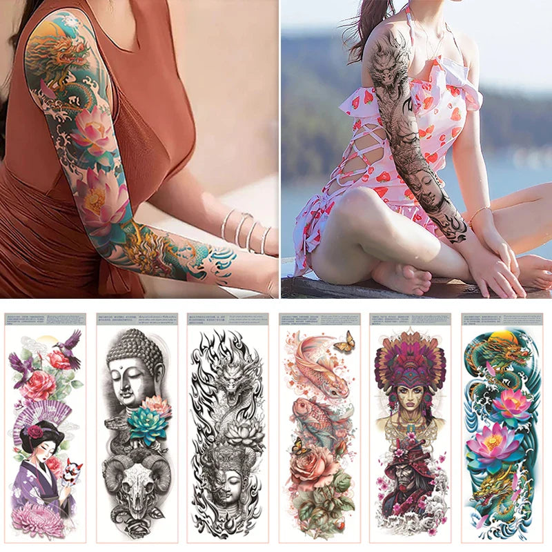 Colorful Dragon Flower Waterproof Temporary Tattoo Stickers by Povei