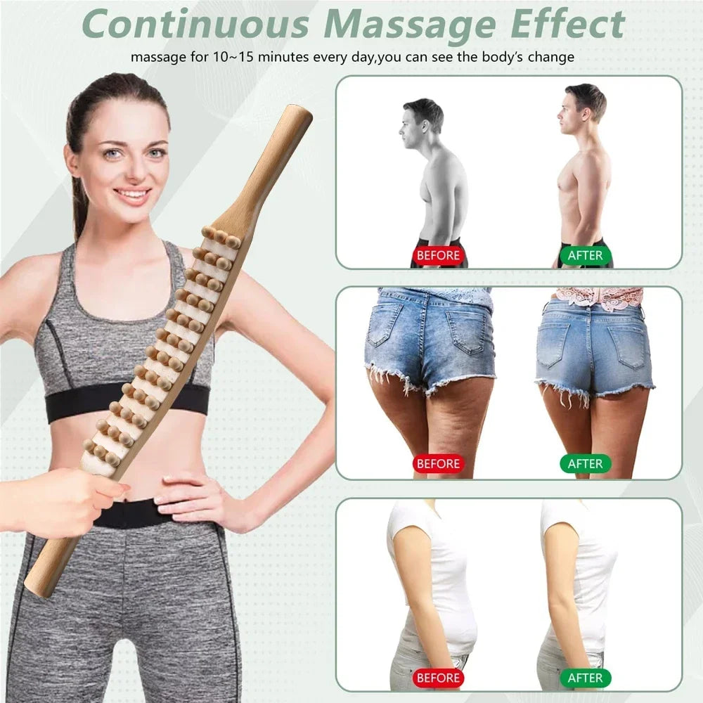 Povei Guasha Wood Stick Massager for Back Leg Treatment