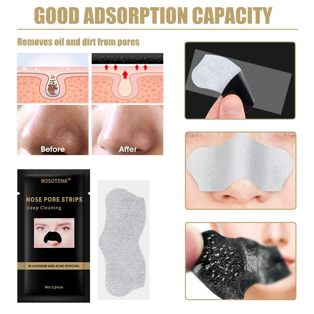 Povei Bamboo Charcoal Nose Patches for Blackhead Removal and Deep Pore Cleansing