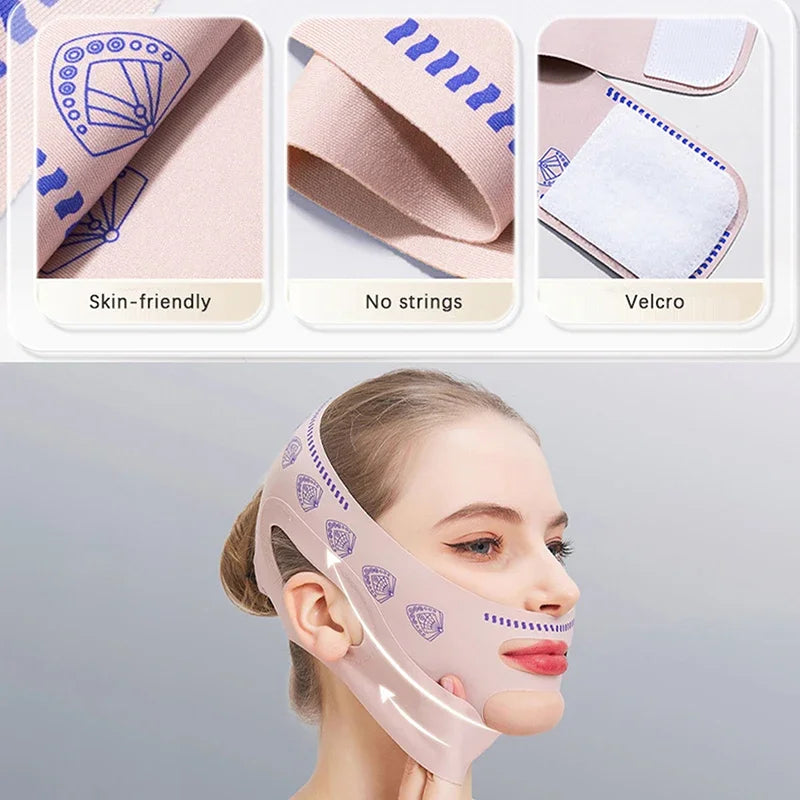 Povei Double-deck Face Slimming Bandage V Line Face Shaper Chin Lift UP Strap