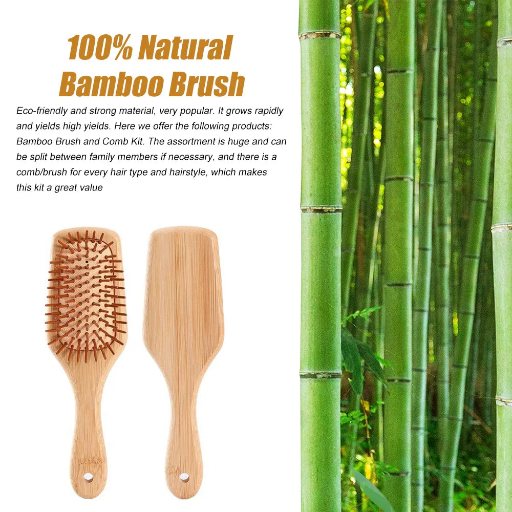 Povei Bamboo Hair Comb: Reduce Frizz, Massage Scalp, Detangle Hair