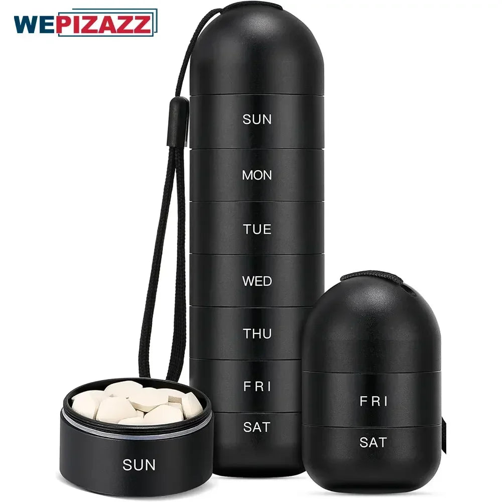 Povei 7 Day Metal Pill Organizer - Portable Daily Pill Box Aluminum Alloy