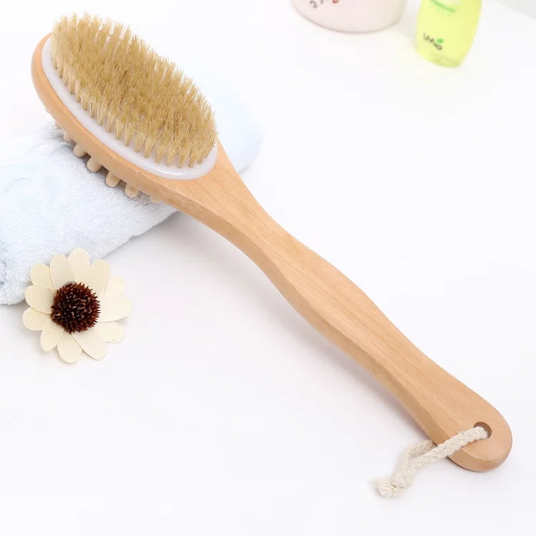 Povei Dry Skin Body Brush: Natural Bristle, Anti Cellulite, Exfoliates, Massage Tool