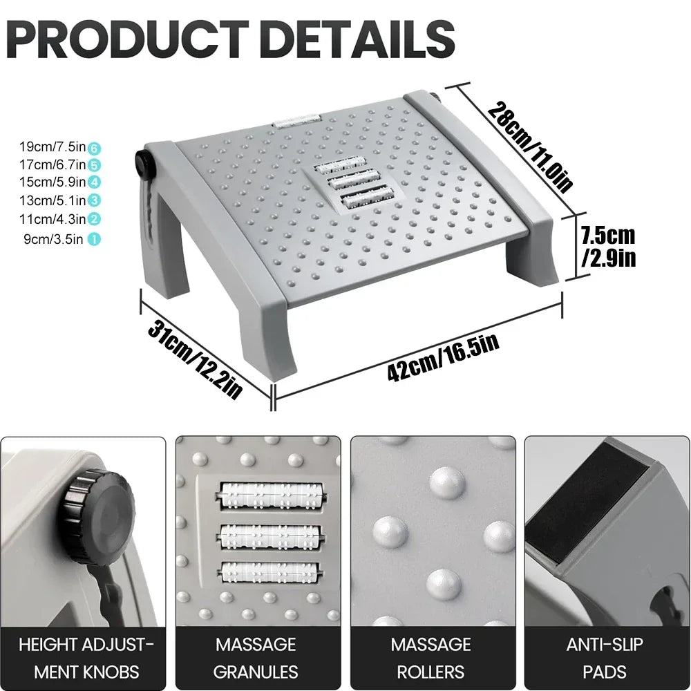 Povei Adjustable Under Desk Foot Rest - Promote Leg Circulation, Relieve Pressure