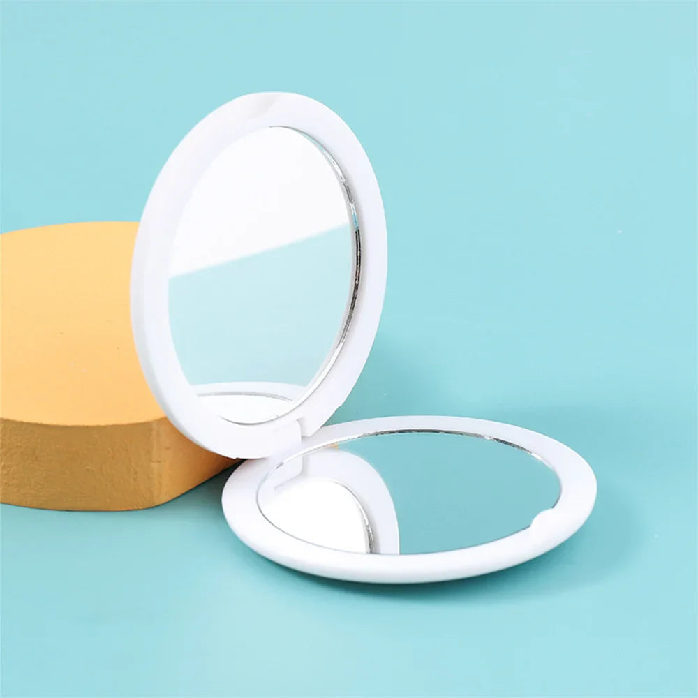 Povei Cream Makeup Mirror Round Portable Girl's Gift Double-Sided Compact Mirror