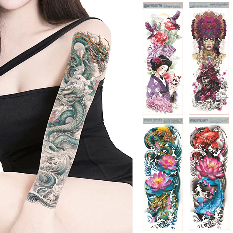 Colorful Dragon Flower Waterproof Temporary Tattoo Stickers by Povei