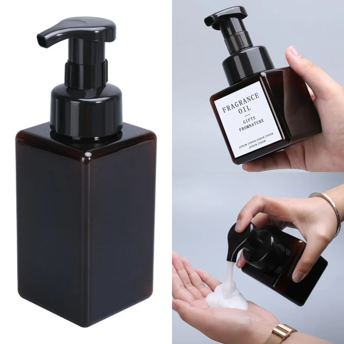 Povei 450ml Square Foaming Dispenser Bottle for Bathroom and Travel